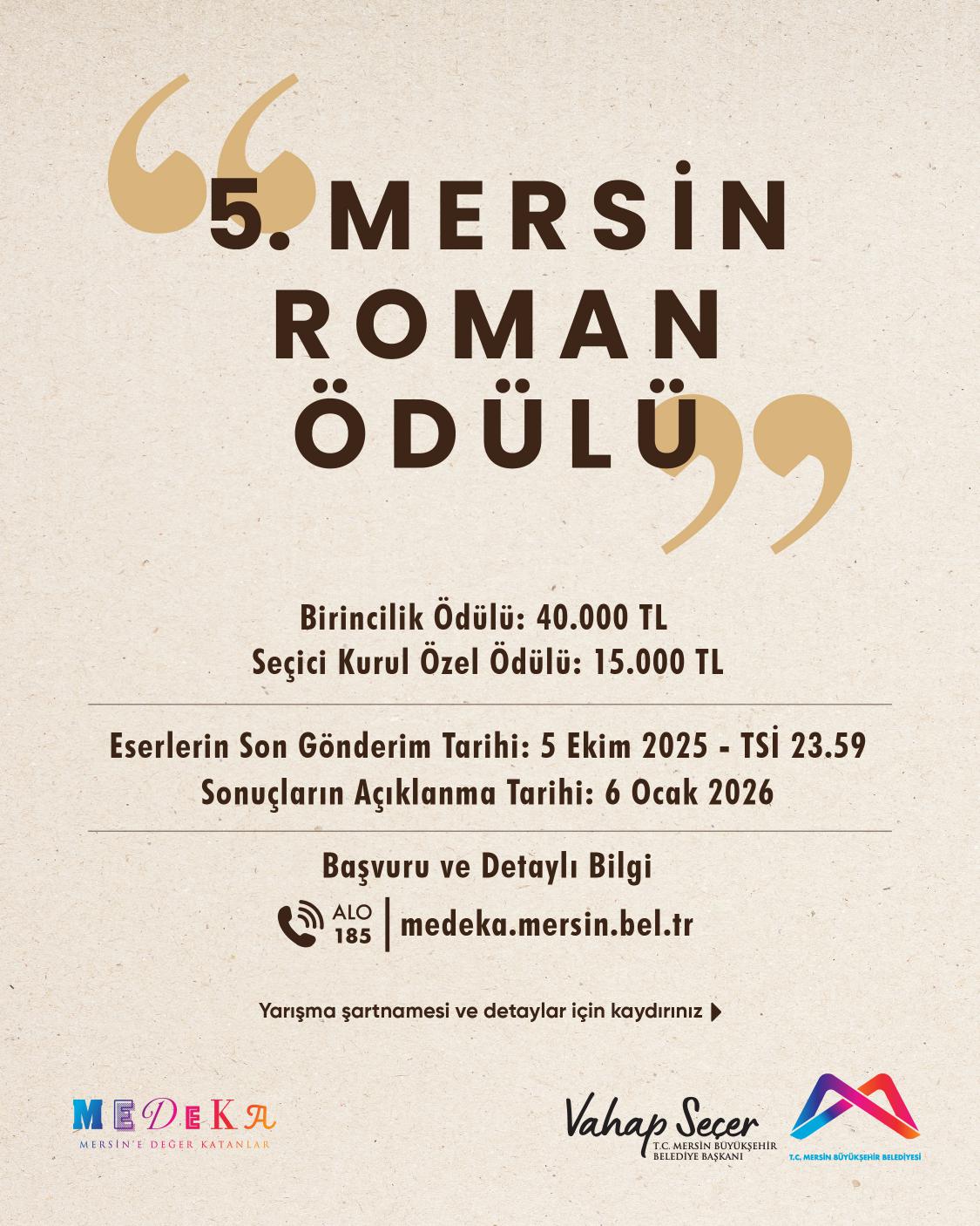 5. Mersin Roman Ödülü başlıyor!