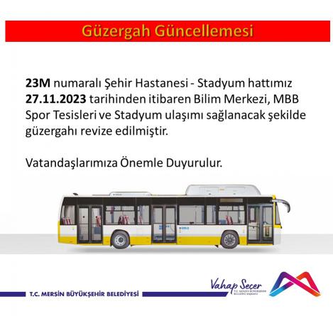 23 NUMARALI HATTIN GÜZERGAH GÜNCELLEMESİ