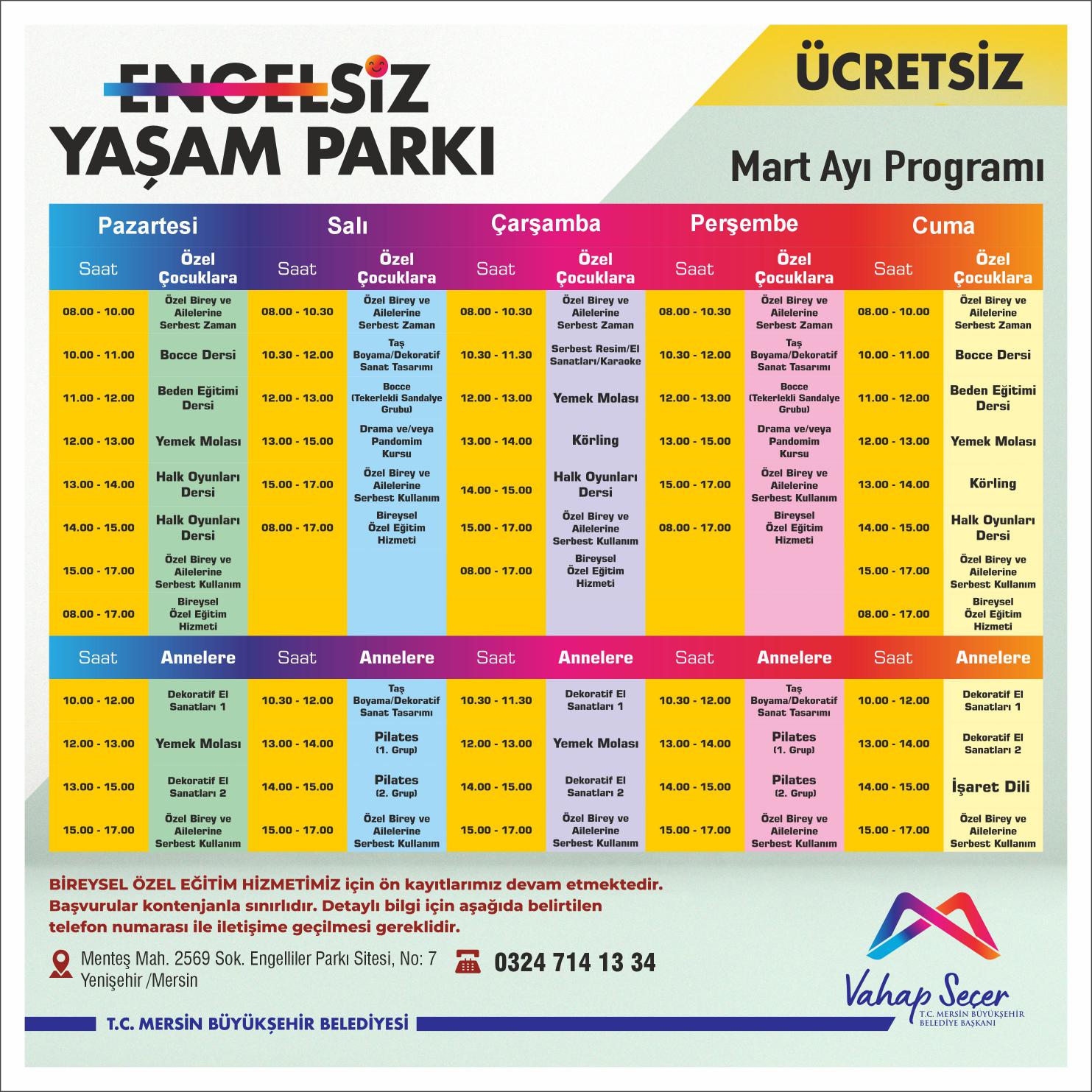Engelsiz Yaşam Parkı Mart Ayı Programı