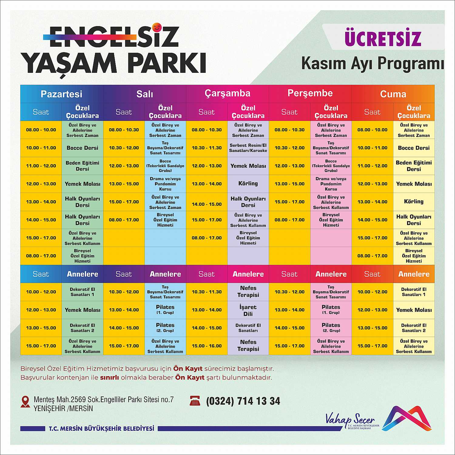 Engelsiz Yaşam Parkı Kasım Ayı Programı 