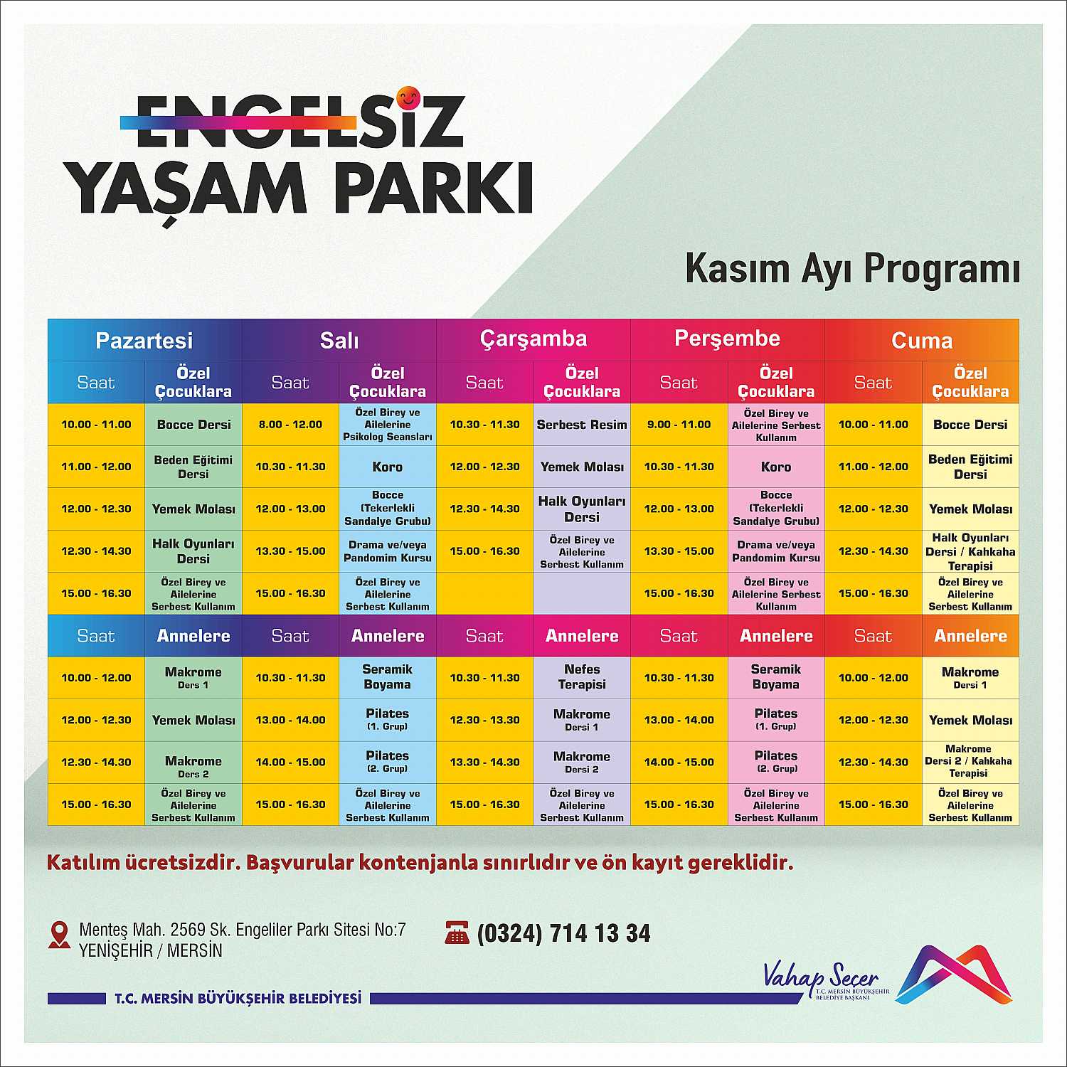 Engelsiz Yaşam Parkı Kasım Ayı Programı