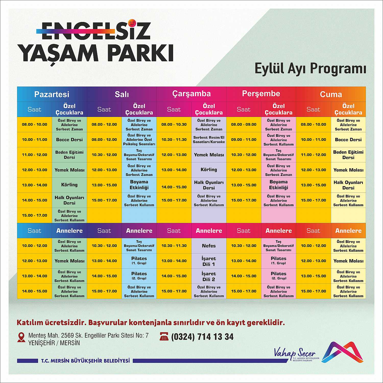 Engelsiz Yaşam Parkı Eylül Ayı Programı