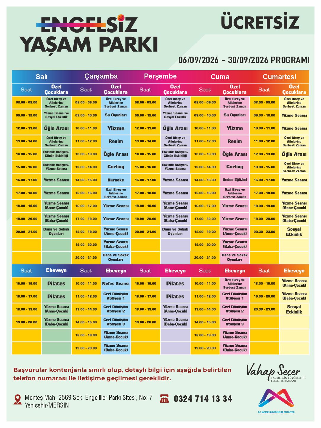 Engelsiz Yaşam Parkı Eylül Ayı Programı 