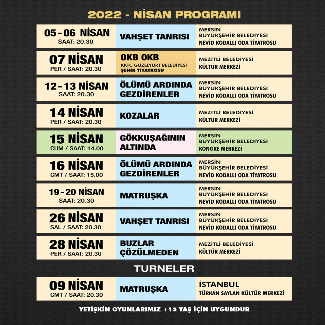 Mersin Büyükşehir Belediyesi Şehir Tiyatrosu Nisan Ayı Programımız.