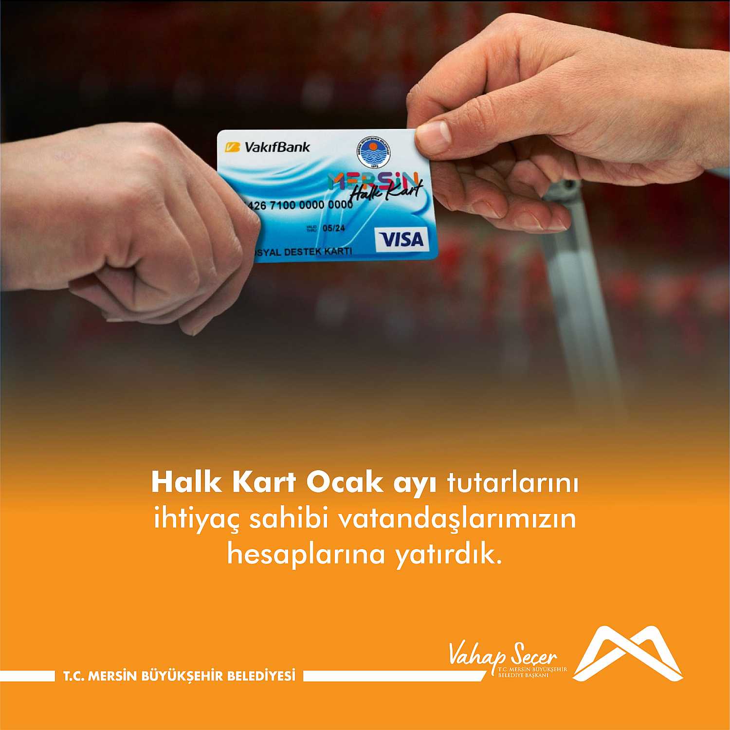 Halk Kart Ocak ayı tutarlarını ihtiyaç sahibi vatandaşlarımızın hesaplarına yatırdık.