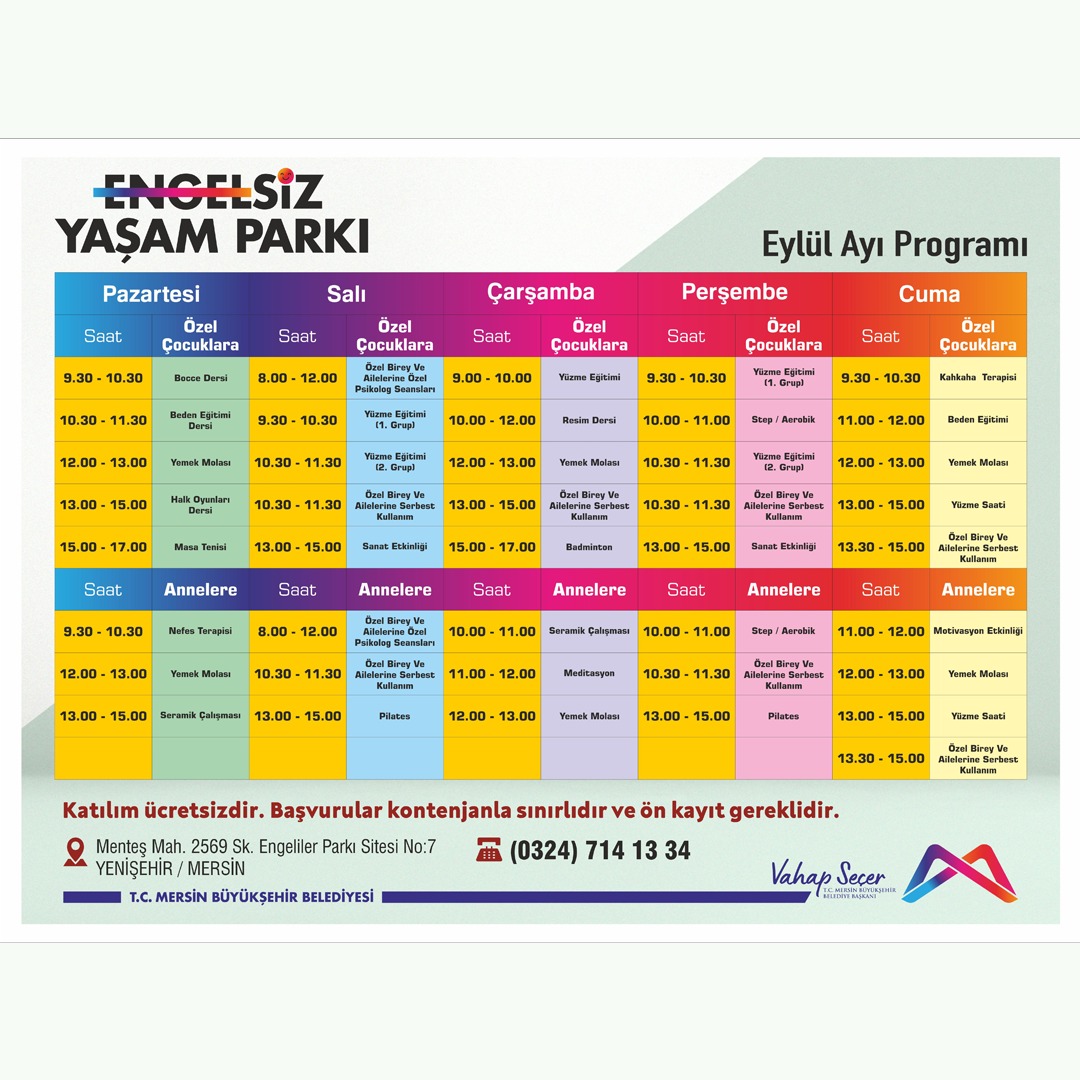 Engelsiz Yaşam Parkı Eylül Ayı Programı