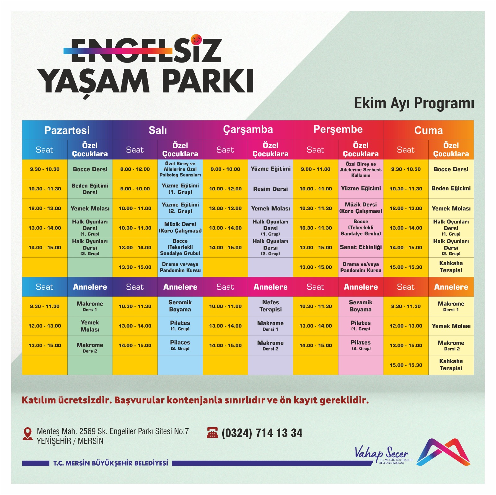 Engelsiz Yaşam Parkı Ekim Ayı Programı