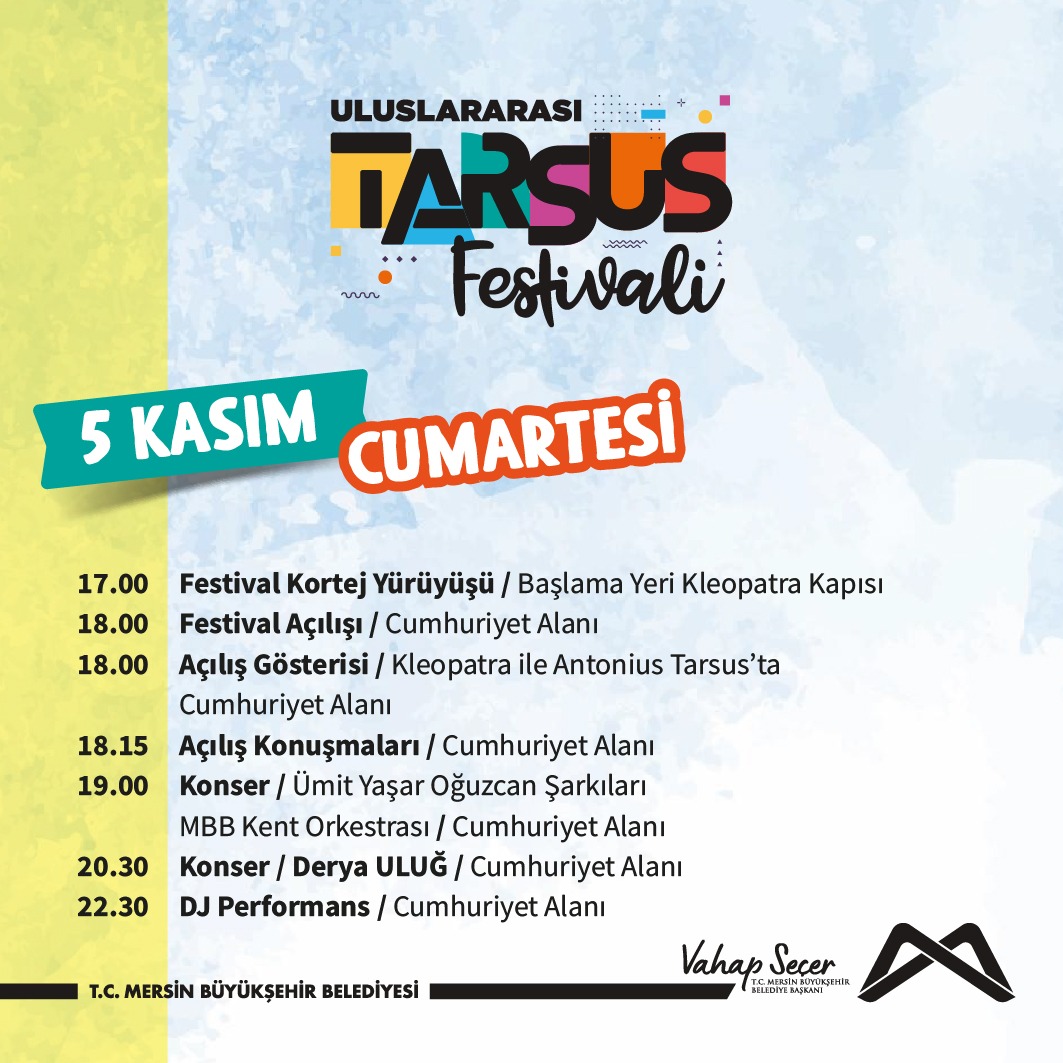 5 Kasım Cumartesi, Uluslararası Tarsus Festivali Programı