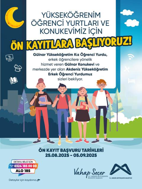 Yükseköğrenim öğrenci yurtları ve konukevimiz için ön kayıtlara başlıyoruz!