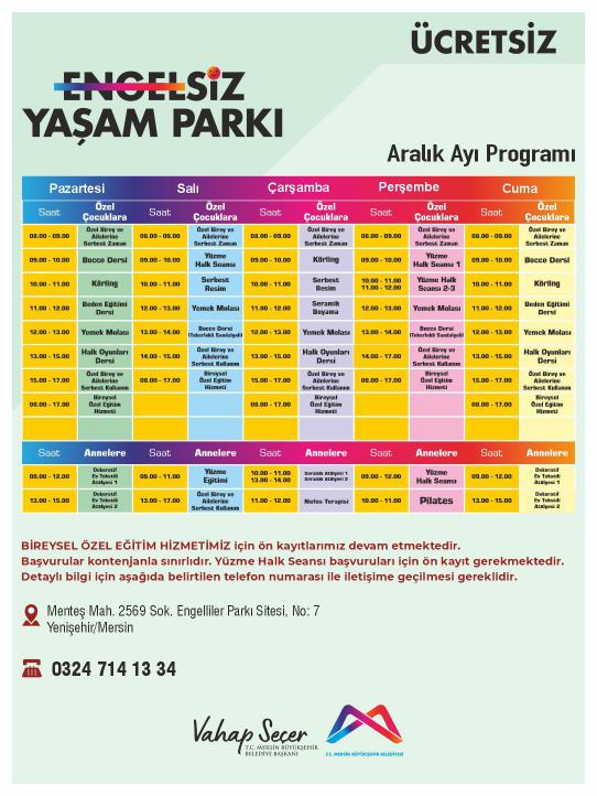 Engelsiz Yaşam Parkı Aralık Ayı Programı 